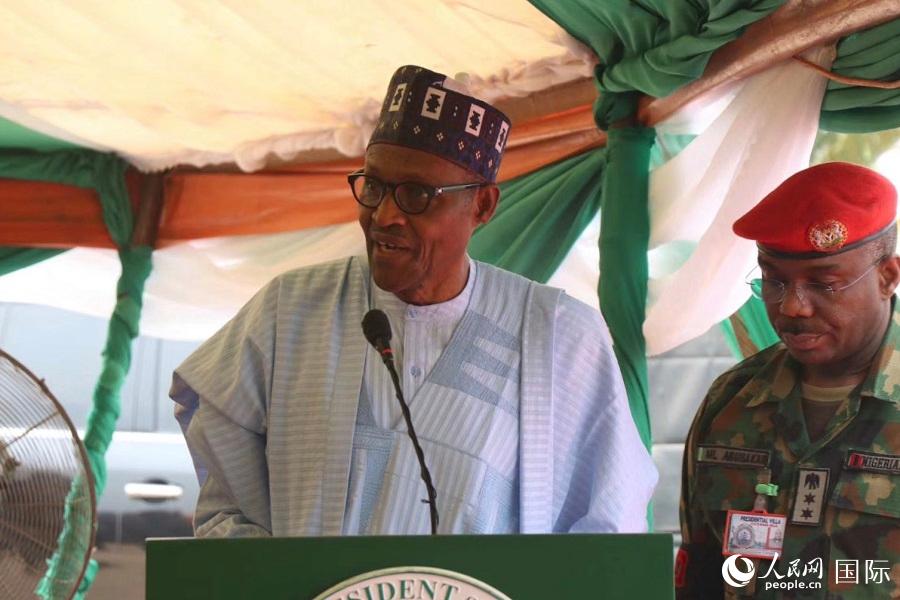 尼日利亚总统布哈里致辞（西非华文报供图）